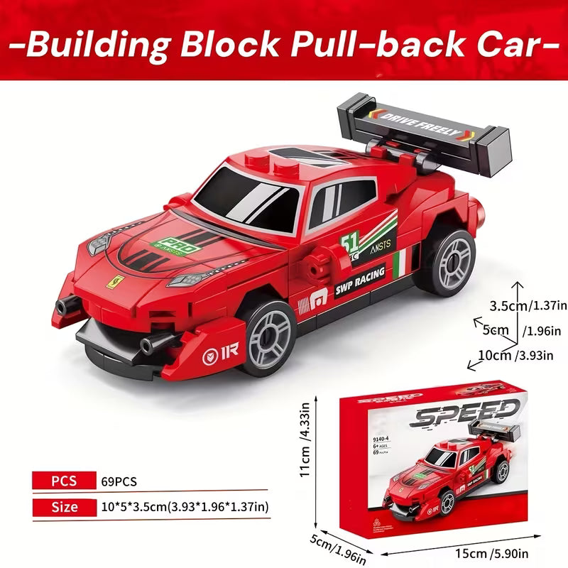 [Miniature Car Blocks] 6pcs Miniature Car Building Blocks, Small Particle Toy Speed Pull Back Car Model