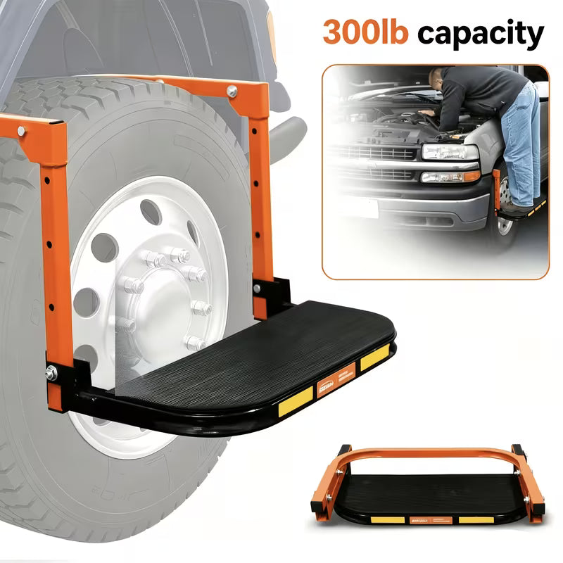Heavy Duty Foldable Tire Step With Anti-Slip Texture, Adjustable Height, 300/650 LBS Load Capacity, Fits Tires Up To 13.5" & 15" Wide, Portable Roof Rack Climbing Step