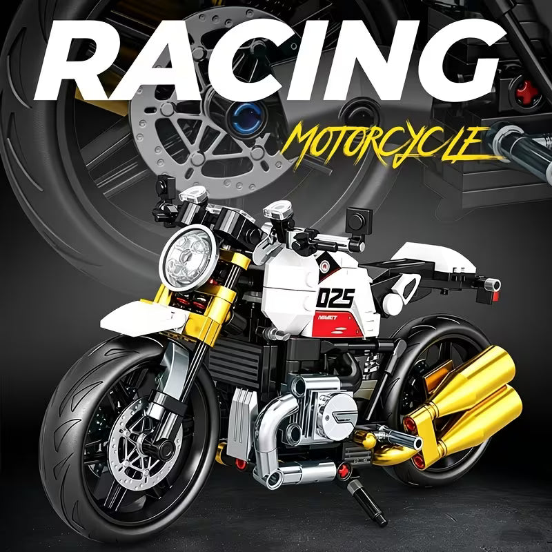 White Vintage Motorcycle Building Blocks, Birthday Gift for Boys, Motorcycle Assembly Model, Gift for Motorcycle Enthusiast Collectors, Children's Toy