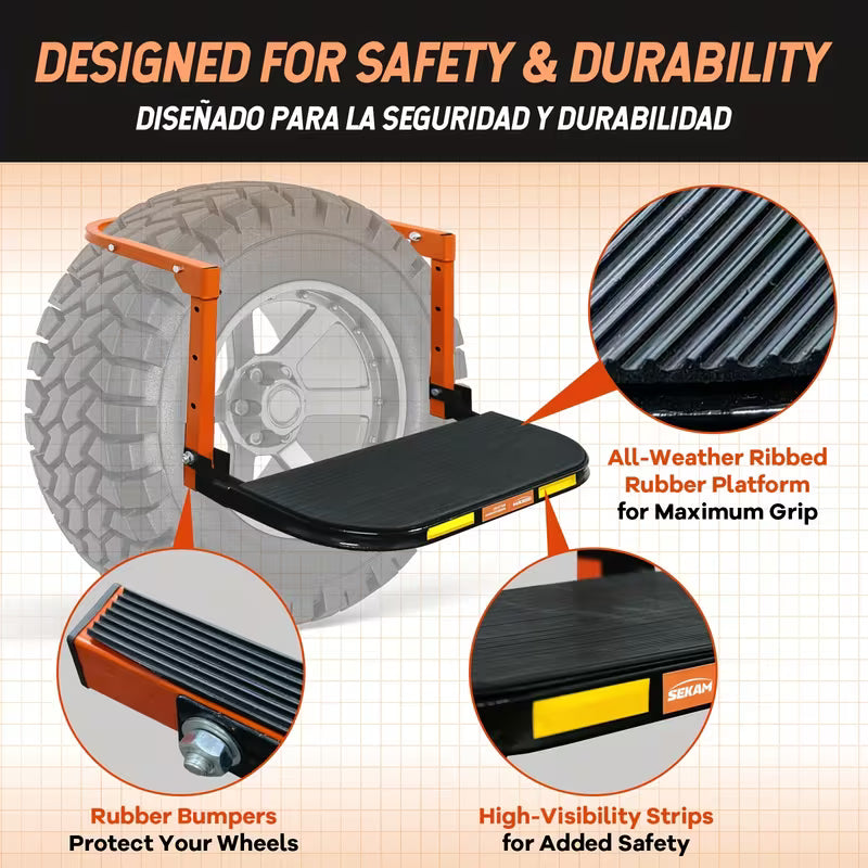 Heavy Duty Foldable Tire Step With Anti-Slip Texture, Adjustable Height, 300/650 LBS Load Capacity, Fits Tires Up To 13.5" & 15" Wide, Portable Roof Rack Climbing Step