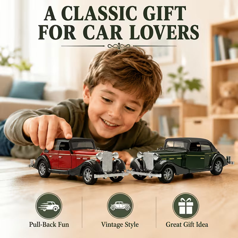 MQUDUO 2-Pack 1:36 Die-Cast Toy Cars, Red & Green Pull-Back Classic Car Models