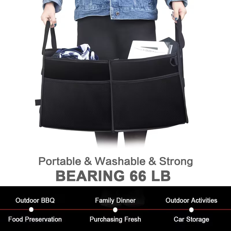 [Collapsible Car Organizer] Nsulated Car Trunk Organizer, Collapsible Car Storage Organizer With 2 Cooler Bag And Lid For SUV, Jeep