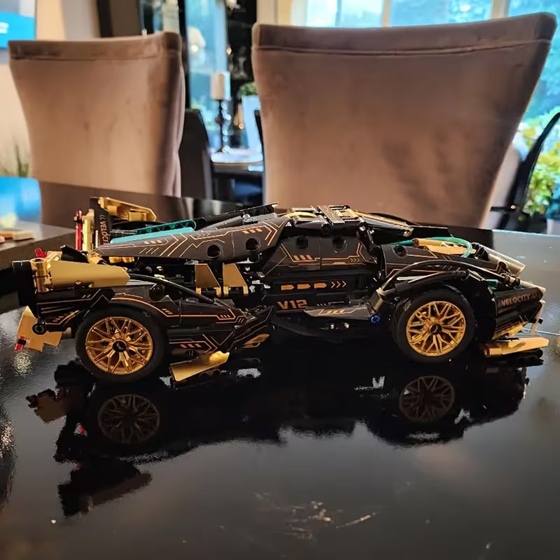1280+pcs Black Super Sports Car Building Block Model Cool Desktop Ornament Decoration Display Exquisite Halloween/Christmas/Birthday Gift
