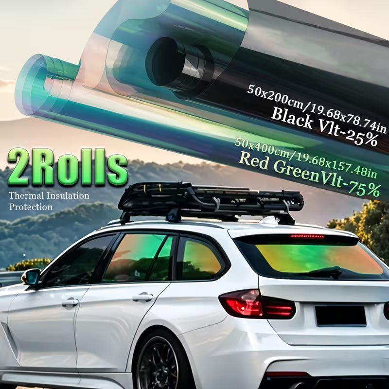 &nbsp;2 Rolls High-Definition Red Green Chameleon VLT 75% Car Window Film Unidirectional Perspective, Black Window Film VLT 25%, Effectively Blocking Ultraviolet Rays