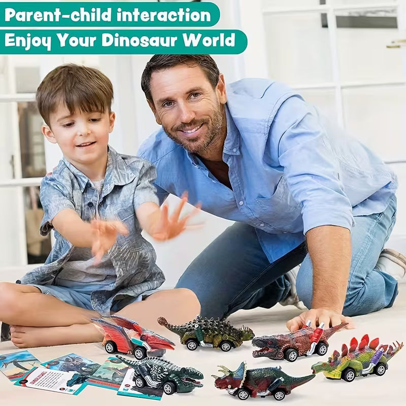 6-Pack Dinosaur Pull Back Toy Cars for Kids, Non-Battery Dinosaur Vehicles, Boys & Girls Ages 3+