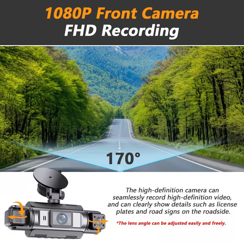 ZKCAMSPY 4-Channel Car Dash Cam, 1080P Front, 720P Left/480P Right/720P Rear, LED Display, 24/7 Parking Monitor