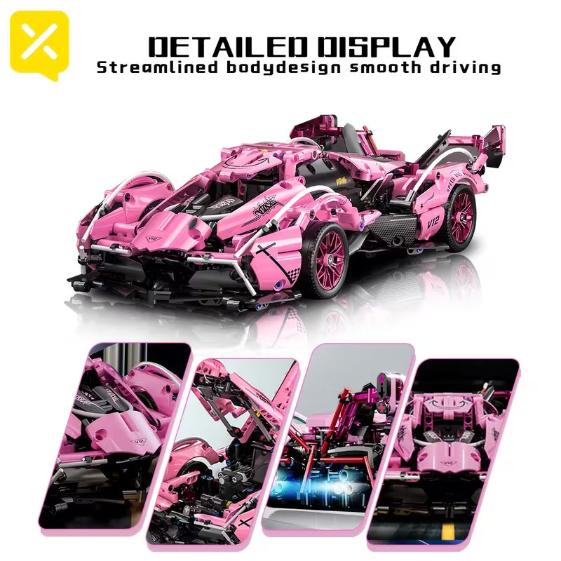 1000PCS Pink Super Sports Car Building Blocks, DIY Model Kit