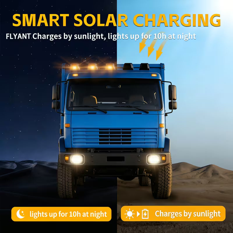 5pcs Solar Cab Lights For Trucks, Wireless No Drill Roof LED Marker Amber Lights, Waterproof