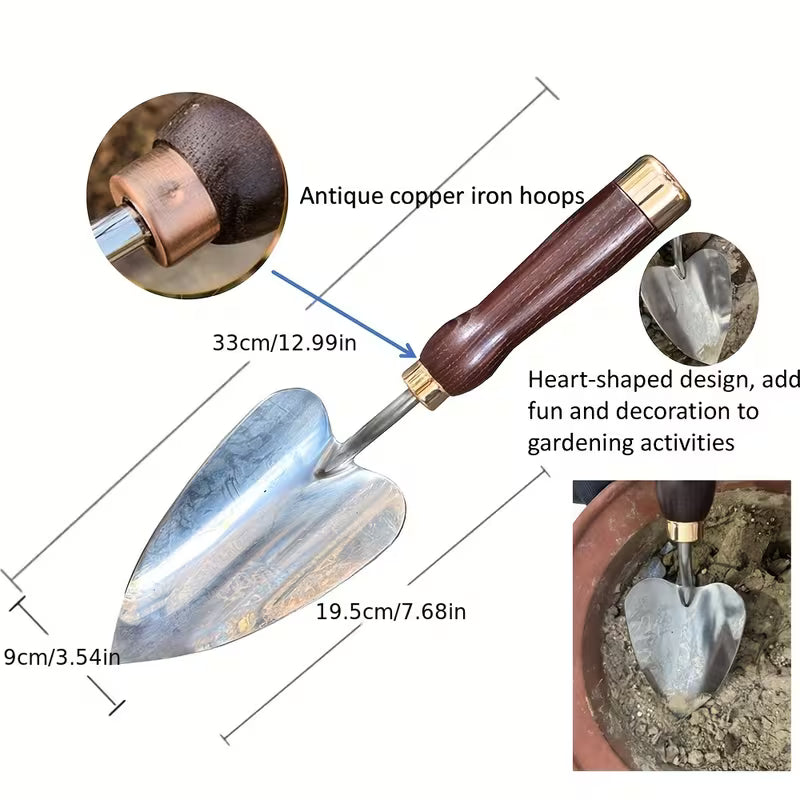 1pc Heavy-Duty Stainless Steel Garden Spade, Heart-Shaped Blade, White Ash Wooden Handle, Corrosion-Resistant