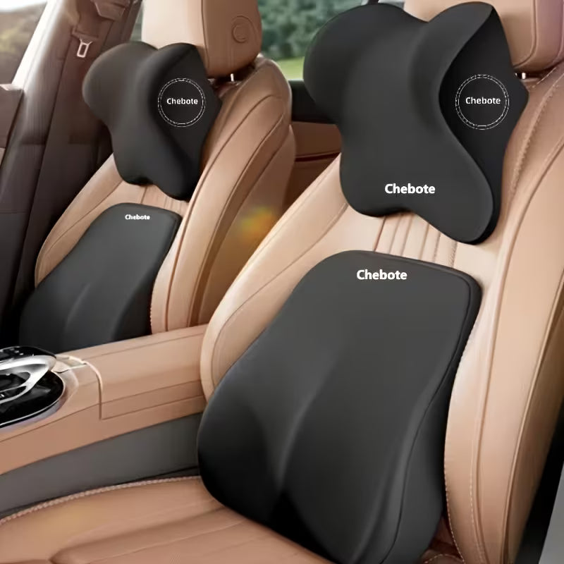 Memory Foam Car Seat Cushion Set: Lumbar Support Pillow & Neck Pillow, Breathable Ergonomic Comfort for Long Drive