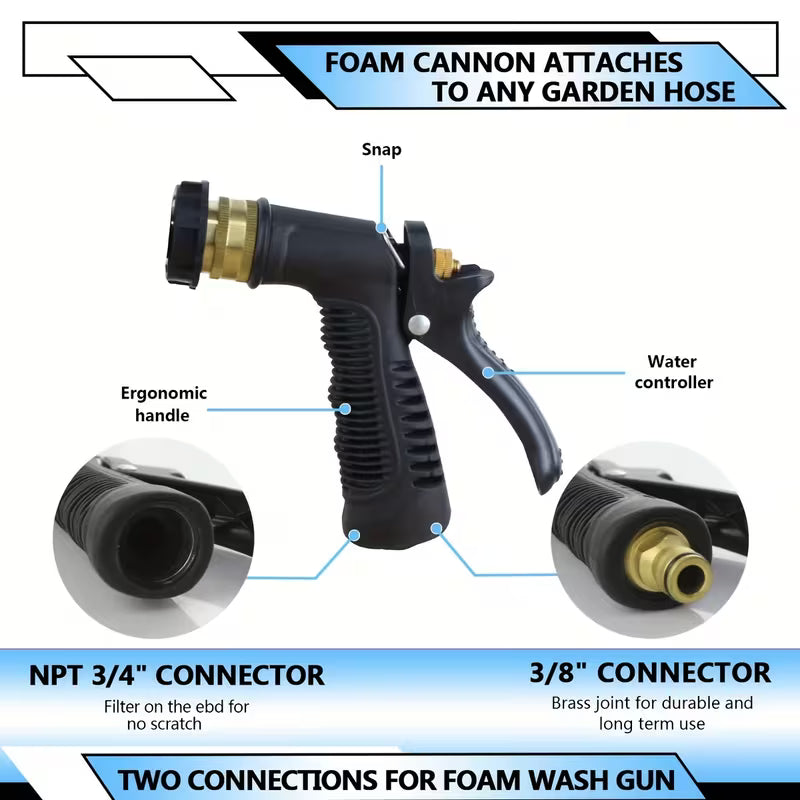 3pcs Car Wash Foam Bottle, Car Wash Water Gun, Metal Foam Sprayer, Home Set with Foam Car Wash Water Gun,