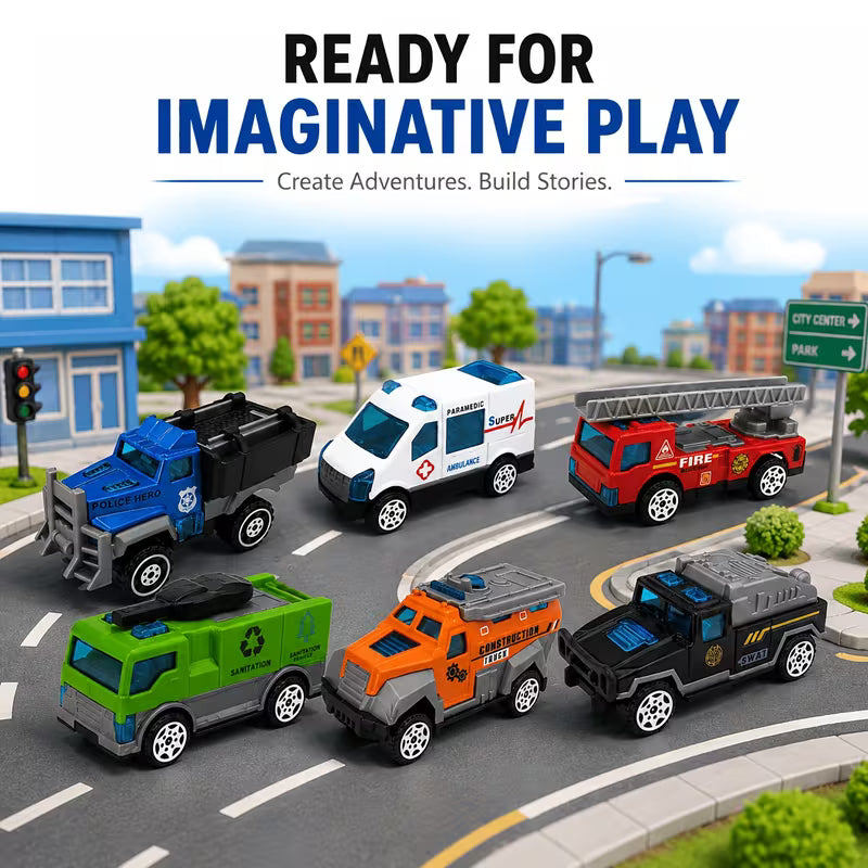 Mini Alloy Engineering and Rescue Vehicle Toy Set, Fire Truck, Ambulance and Off-Road Cars