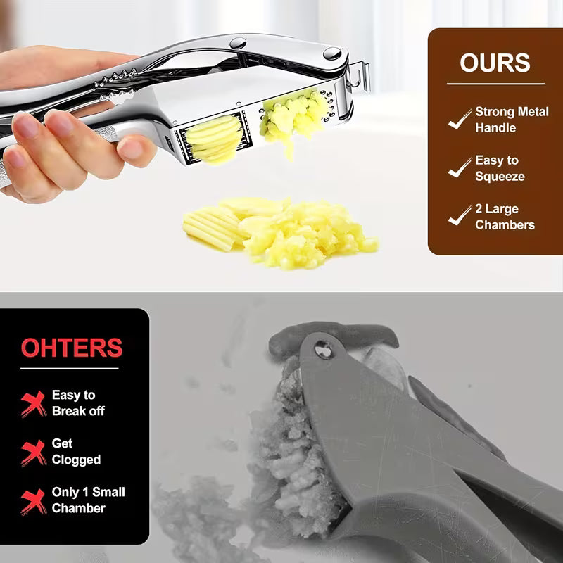 Multifunctional Stainless Steel Garlic Press, Easy to Crush, Slice & Mince Garlic, Walnut Opener