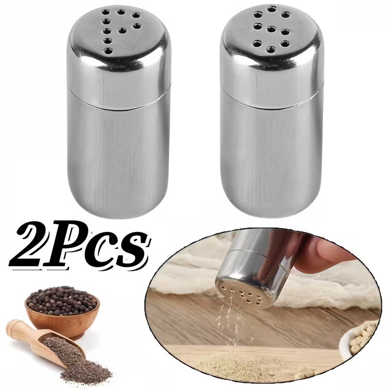 2pcs Mini Salt and Pepper Sets - Stainless Steel Salt and Pepper Shakers Set