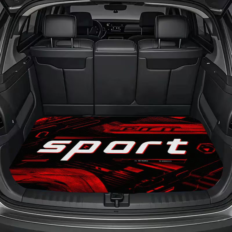 1pc Red Black Sci-Fi Athletic Letter Print Car Trunk Mat, Durable Interior Protection Floor Liner