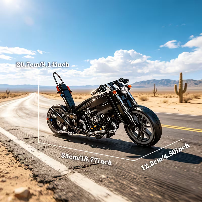 Black Retro Motorcycle Building Blocks