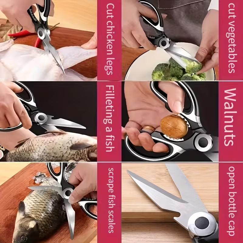 1pc Durable Stainless Steel Kitchen Scissors, Multi-Functional Food Scissors for Fish, BBQ & Bone Cutting, Sharp Blades, Ergonomic Handle