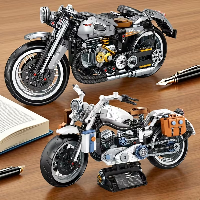 Creative Plastic Building Blocks Simulation Motorcycle Car Model DIY Assembling Block Toys for Boys Gift