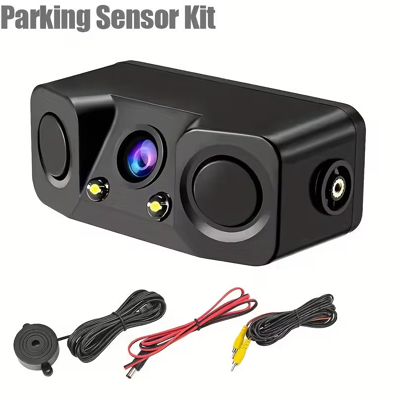 3-in-1 Backup Camera with Buzzer Alarm | Reverse Parking Camera with 2 LED Night Vision Lights | Easy-Install Vehicle Camera for Cars