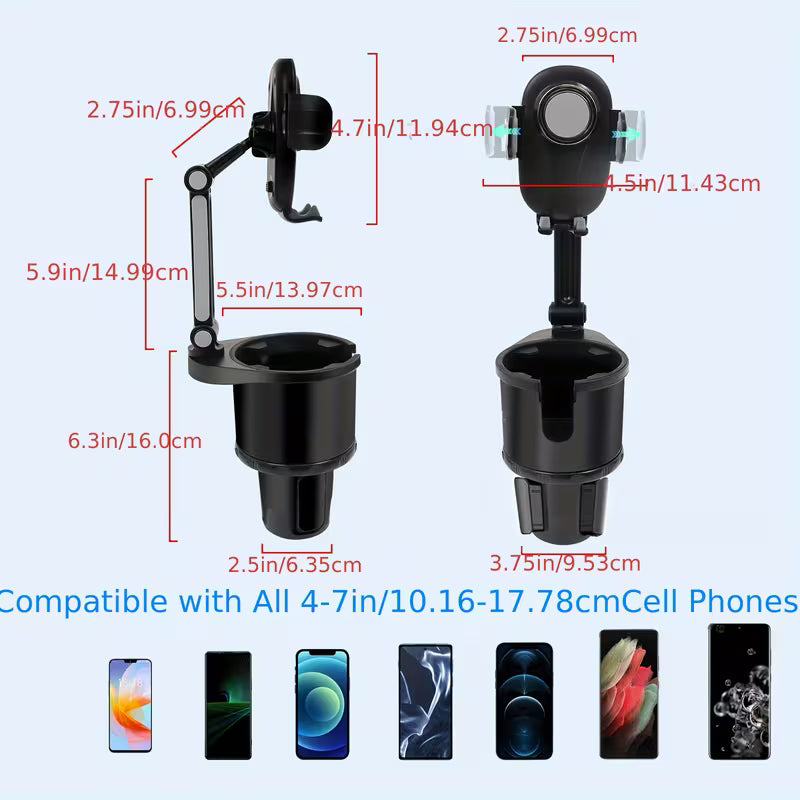 2-in-1 Phone Holder & Cup Holder, Multifunctional Car Phone Stand