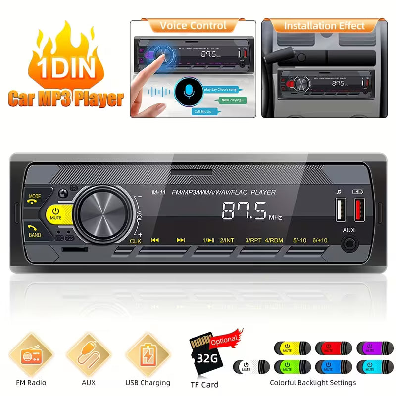 B-T Car Stereo | 5.1] B-T Single Din Car Stereo | 5.1 Multimedia Audio Receiver, Push to Talk, Hands-Free Call,