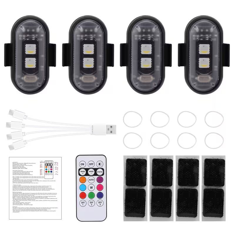 20 Pcs Car Wireless LED Strip Light Remote Control | Magnetic Vibration Lights with 8 Colors, USB Rechargeable, IP65 Waterproof,