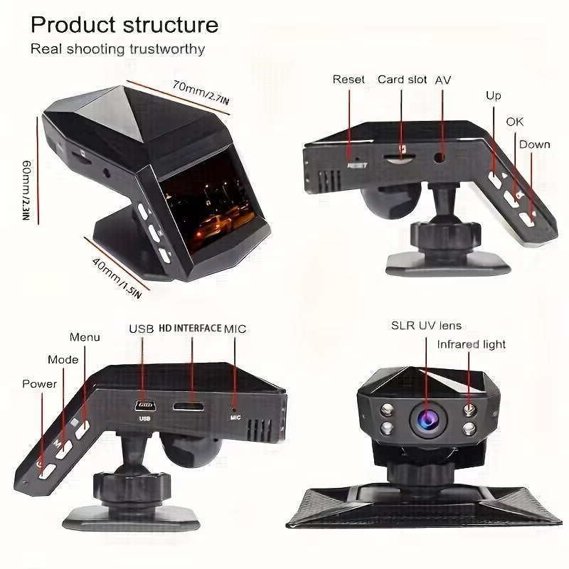 [1080P] CCAKRZY Center Console Tabletop Installation-Free Car Recorder 2-Inch Screen HD Night Vision 1080P CAR DVR