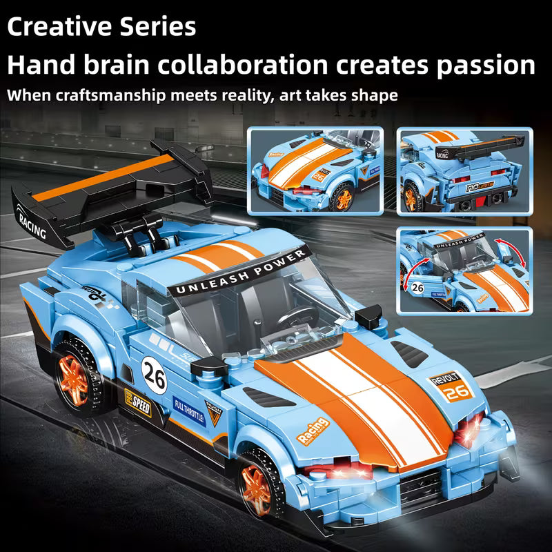 Retro Block Set, Classic Speed Assembly Brick Model Toy, Educational STEM Construction Car Boy Gift Collectible Desktop Display
