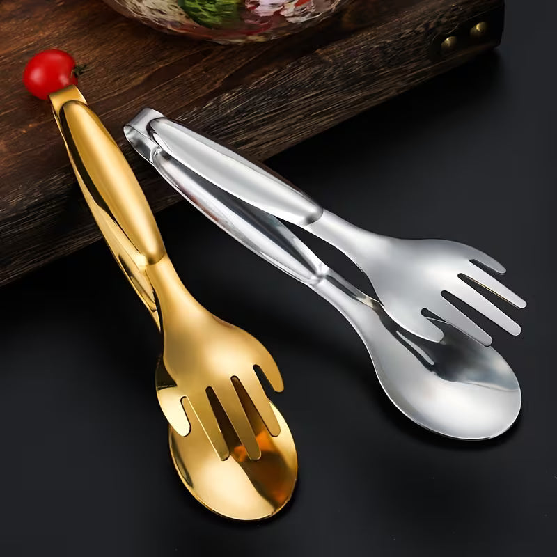 Elegant Gold-Plated Stainless Steel Serving Tongs - Perfect for Salads, Bread, & Buffets - Durable Kitchen Accessories