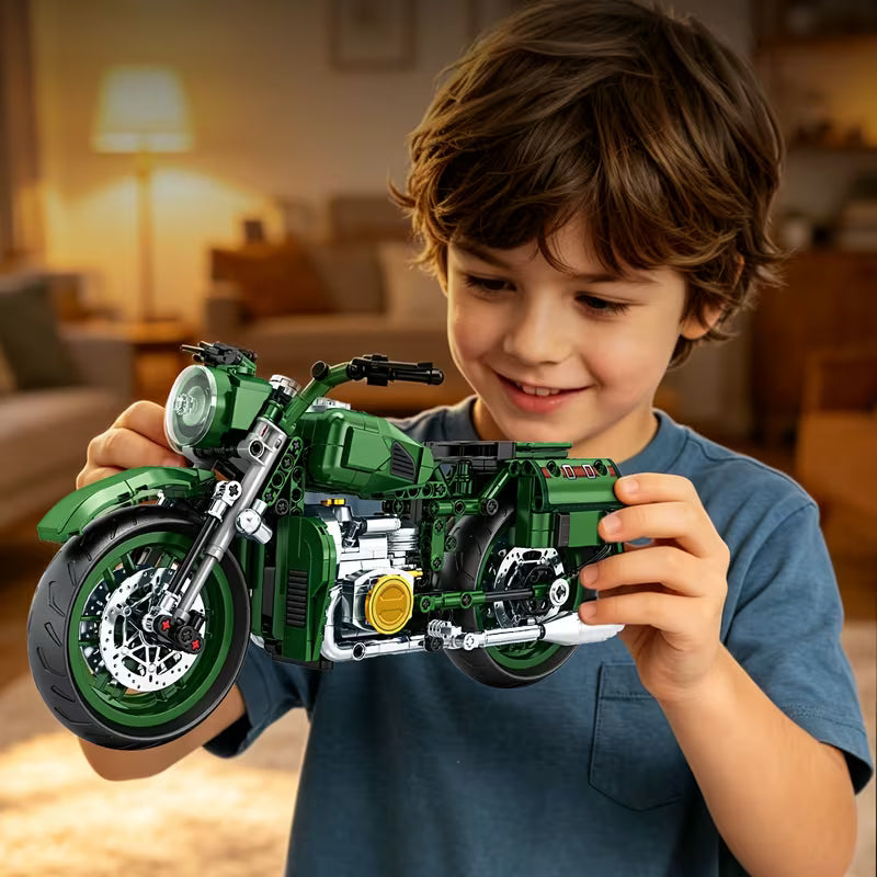 Retro Green Motorcycle Building Blocks