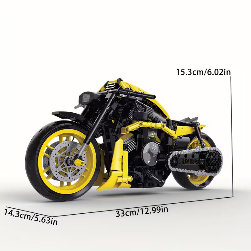 1033pcs Cool 1:8 Large Truck Black And Yellow Motorcycle Race Car Set, High Difficulty Assembly, Steering And Shock Absorption Simulation, Christmas