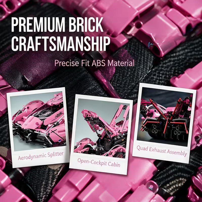 1000PCS Pink Super Sports Car Building Blocks, DIY Model Kit