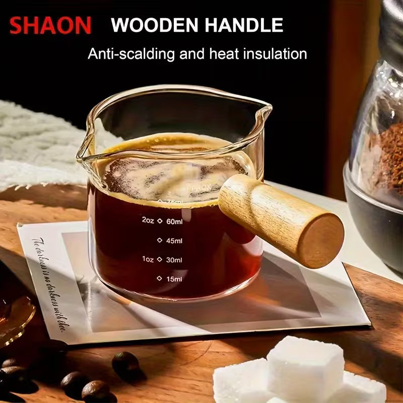 SHAON Double-Mouthed Woodballs Coffee Cup, 100ml/3.5oz Double-Graduated Measuring Cup, Pointed Coffee Cup, Milk Foam Pot