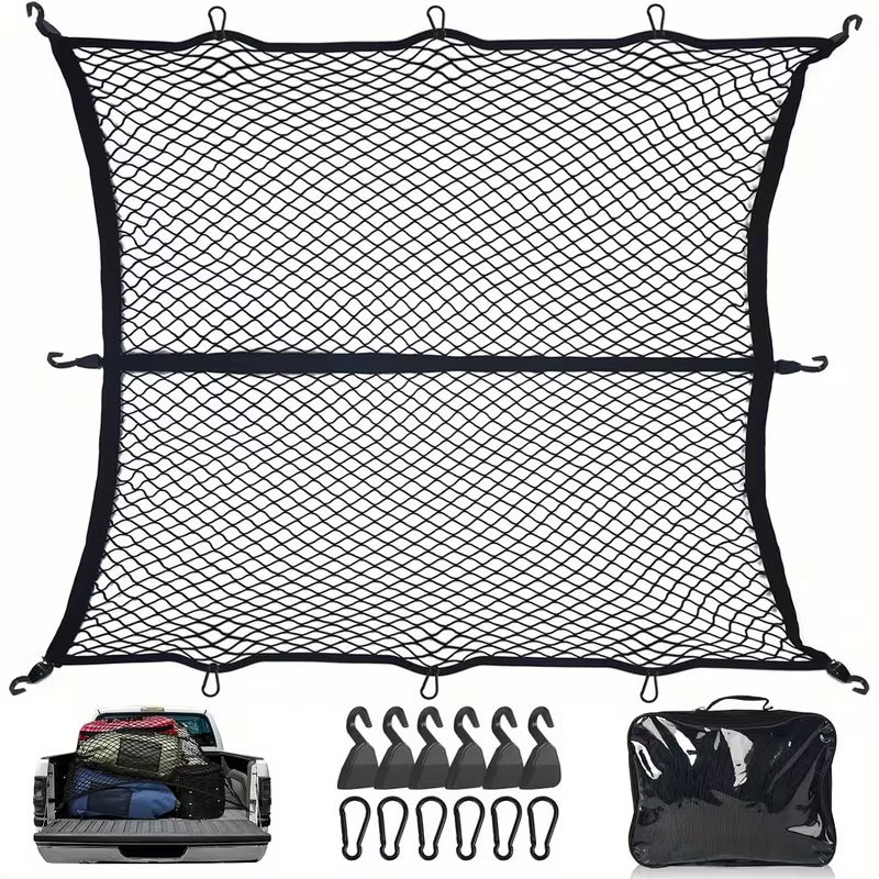 Cargo Net for Pickup Truck Bed, 4' x 4' Stretches to 8' x 8', Highly Elastic Cargo Net