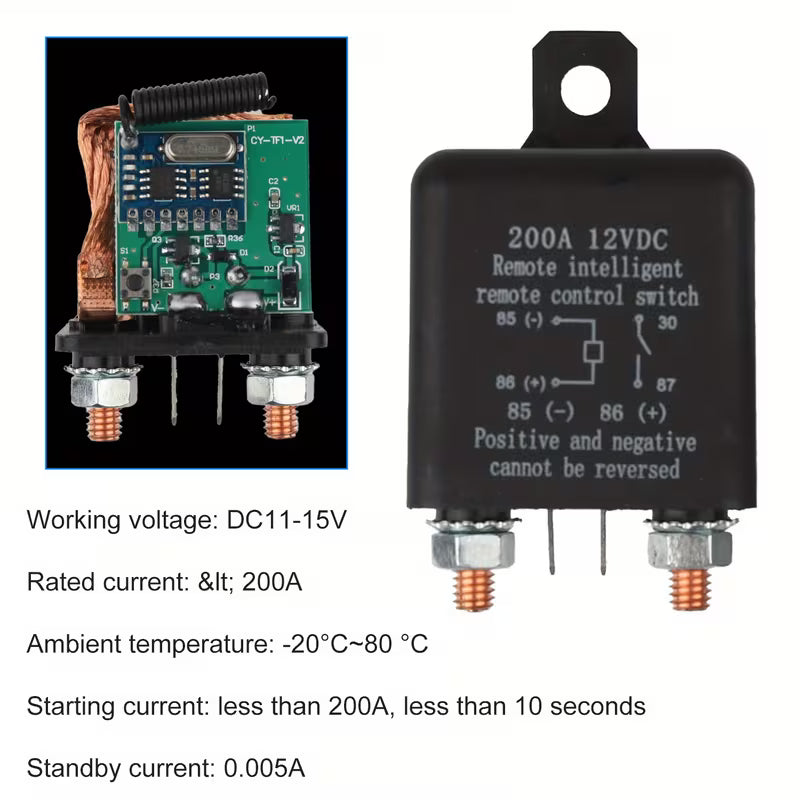 200Amp Remote Control Battery Disconnect Switch, 12V Car Battery Management, Wireless Operation