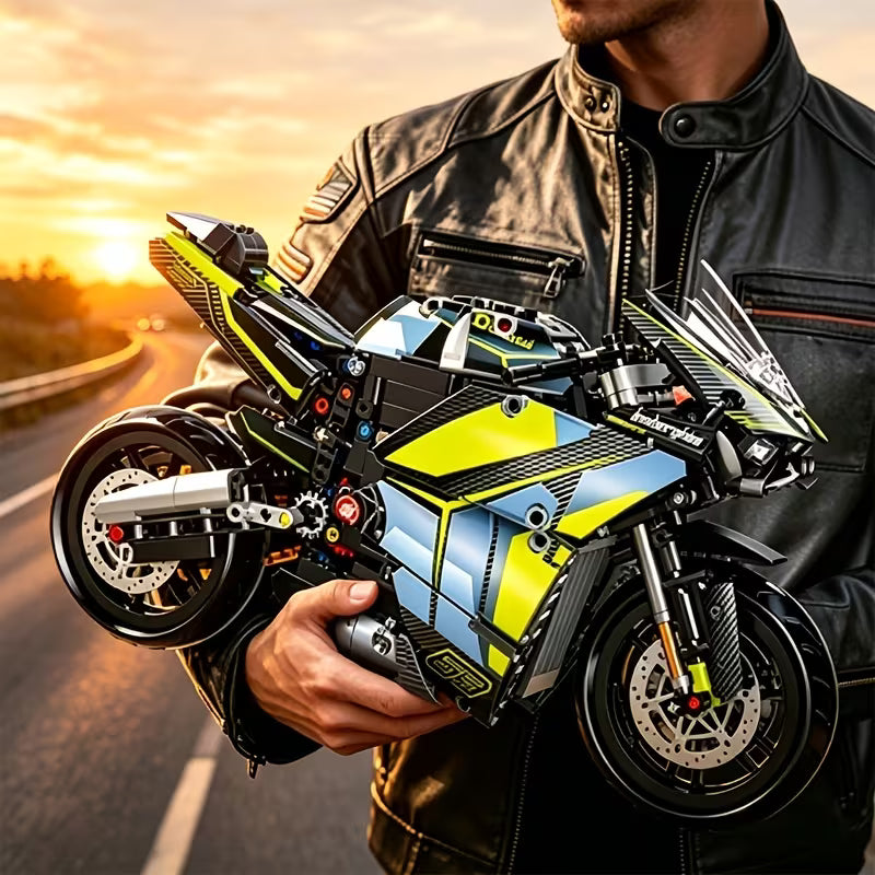 New Motorcycle Building Blocks, Mechanical Style Assembly Model, Cool Desktop Ornament, Birthday Gift for Boys/Youngsters