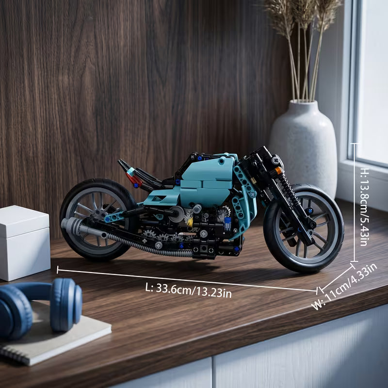 Large Green & Black Vintage Motorcycle Building Blocks