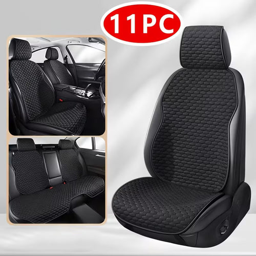 11pcs Car Seat Cushion Set, New Ice Bean Design, Small Hexagon Pattern, Summer Comfort, Exquisite Design, Cool and Breathable for Summer, Anti-Slip