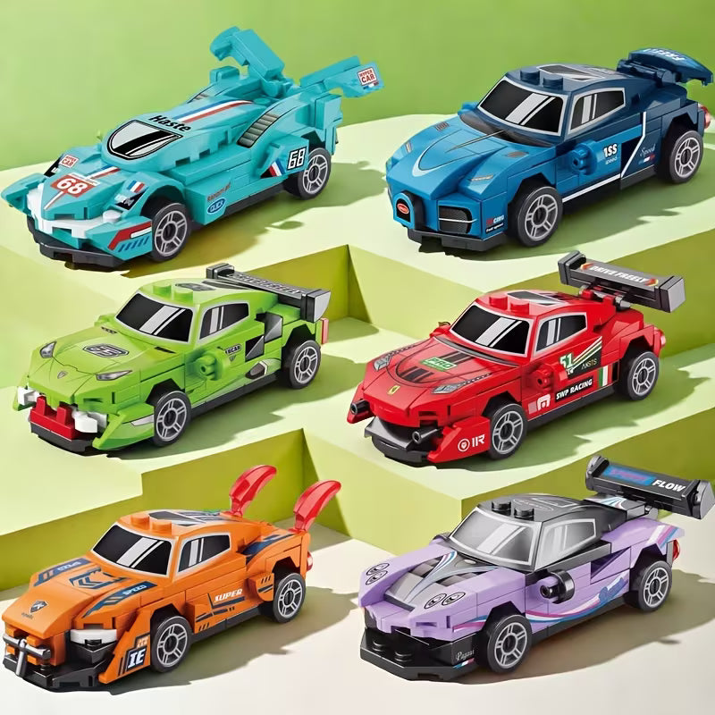 [Miniature Car Blocks] 6pcs Miniature Car Building Blocks, Small Particle Toy Speed Pull Back Car Model