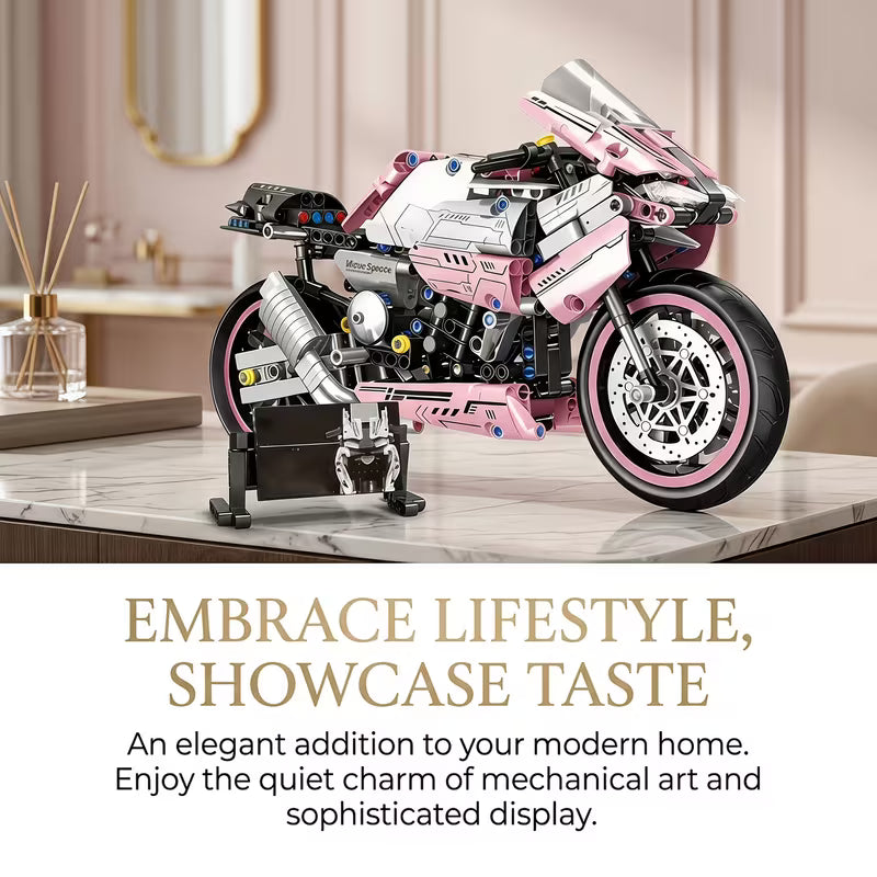 Pink Motorcycle Building Blocks, Sports Style Model Kit