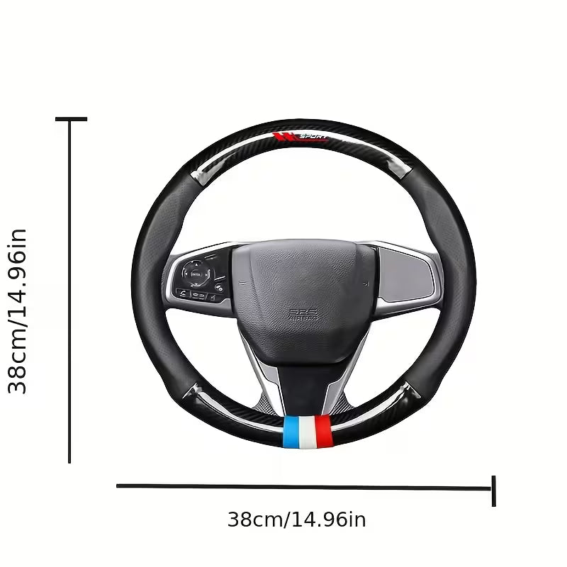 1pc Car Fiber Leather Grain Steering Wheel Cover, Sports Style Car Steering Wheel Cover Fiber Leather Grain, Non-Slip Sweat-Absorbing,