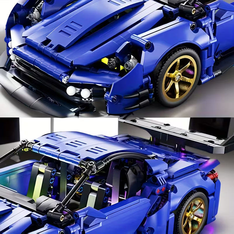Christmas and New Year Gift: 1334pcs Car Building Block Toy Set, Cool Blue Futuristic Sports Car Model, Ideal Birthday and Holiday Gift for Family, Loved Ones, and Friends.