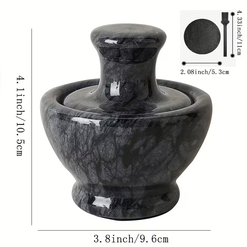 Mortar & Pestle Set, Marble Mortar and Mushroom Pestle, 1/2 Cup, Stone Grinder with Brush & Placemat