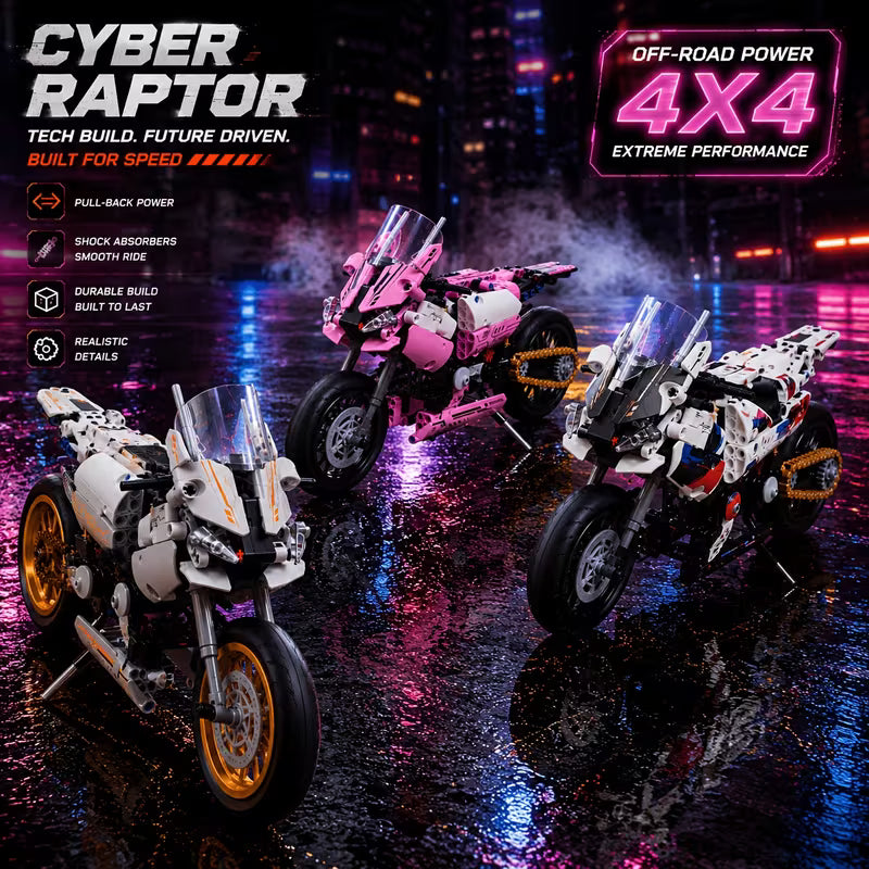 Tech Motorcycle Building Blocks, DIY Model Kit with Steering