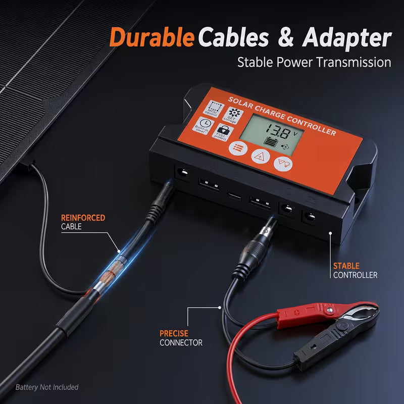 RV Solar Panel Kit with 100A Controller & Cables/Battery Clips, 18V/36V Off-Grid Power System