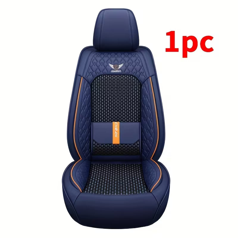 Luxury 1pc Car Single Front Seat Cover • PU Leather + Ice Silky Fiber Fabric • Driver's Seat Cover •