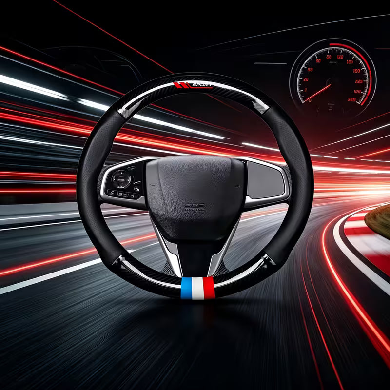 1pc Car Fiber Leather Grain Steering Wheel Cover, Sports Style Car Steering Wheel Cover Fiber Leather Grain, Non-Slip Sweat-Absorbing,