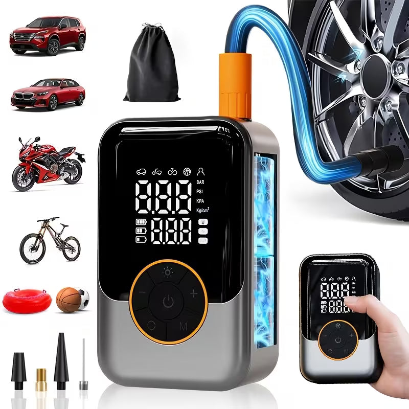 Portable Car Air Compressor Inflator, Handheld Air Pump with LED Light, Wireless Digital Display