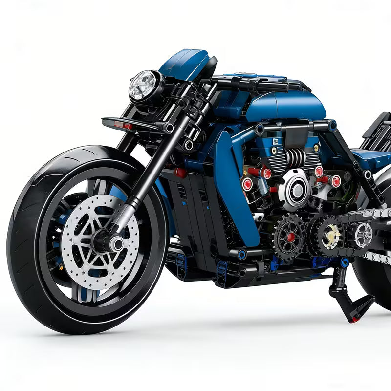 1:8 Blue Retro Technic Motorcycle Building Blocks
