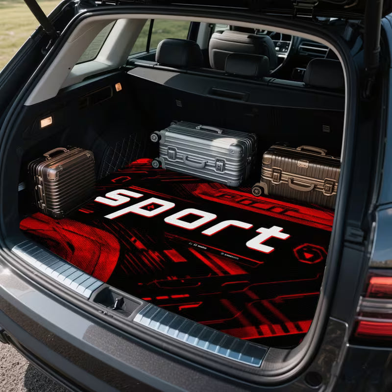 1pc Red Black Sci-Fi Athletic Letter Print Car Trunk Mat, Durable Interior Protection Floor Liner